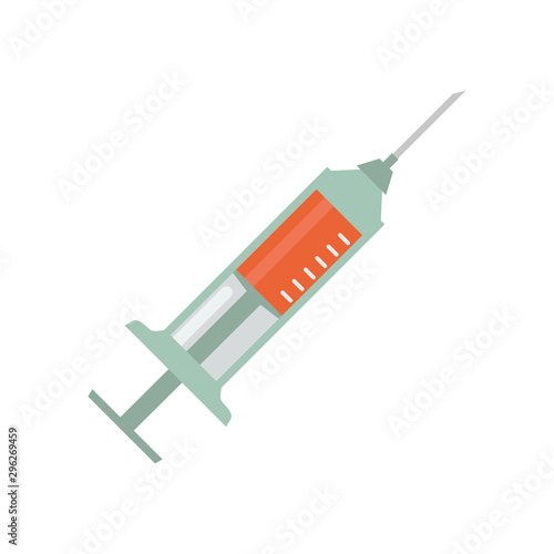Syringe with medicine color vector icon. Flat design