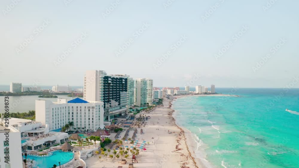 Drone shot over Cancun beach - Mexico Drone shot over Cancun beach - Mexico