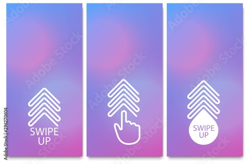 Swipe up, set of buttons for ui screen social media. Arrow web icon for advertising and marketing in social media application. Scroll or swipe up. Simple linear gradient design