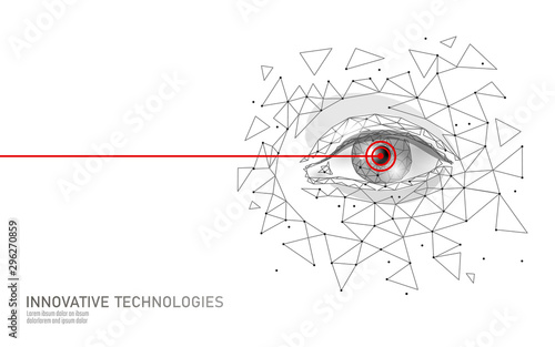 Laser vision correction 3D medical concept. Abstract human iris modern operation surgery technology low poly. Triangles polygonal rendering shape biometric identity vector illustration