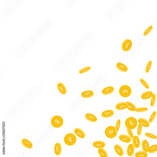 Bitcoin, internet currency coins falling. Scattere