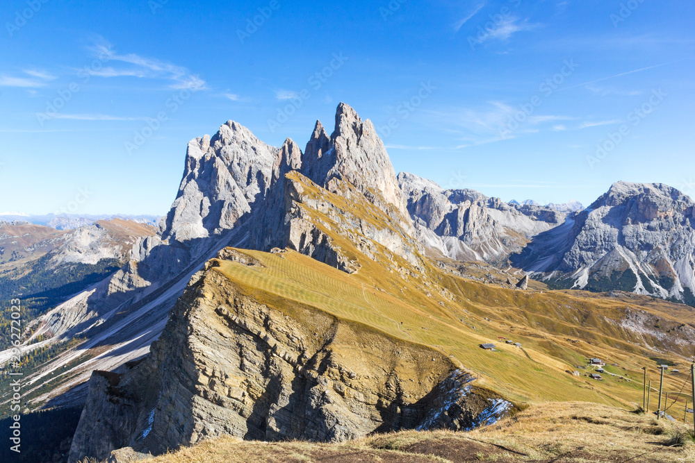 The ridge of Seceda mountain peak, Dolomites National Park, South Tirol, Italy