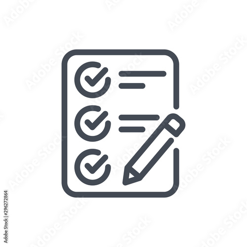 Checklist line icon. Report with pencil vector outline sign. photo