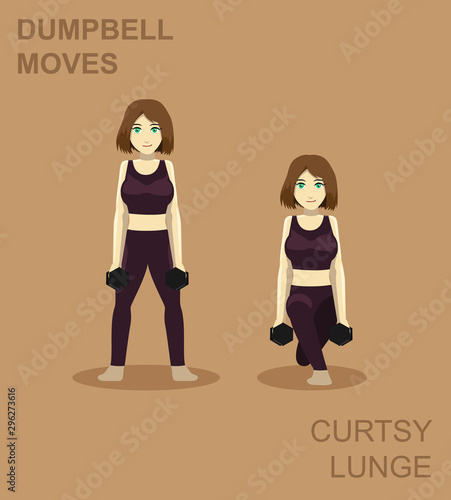 Curtsy Lunge Dumbbell Moves Manga Gym Set Illustration