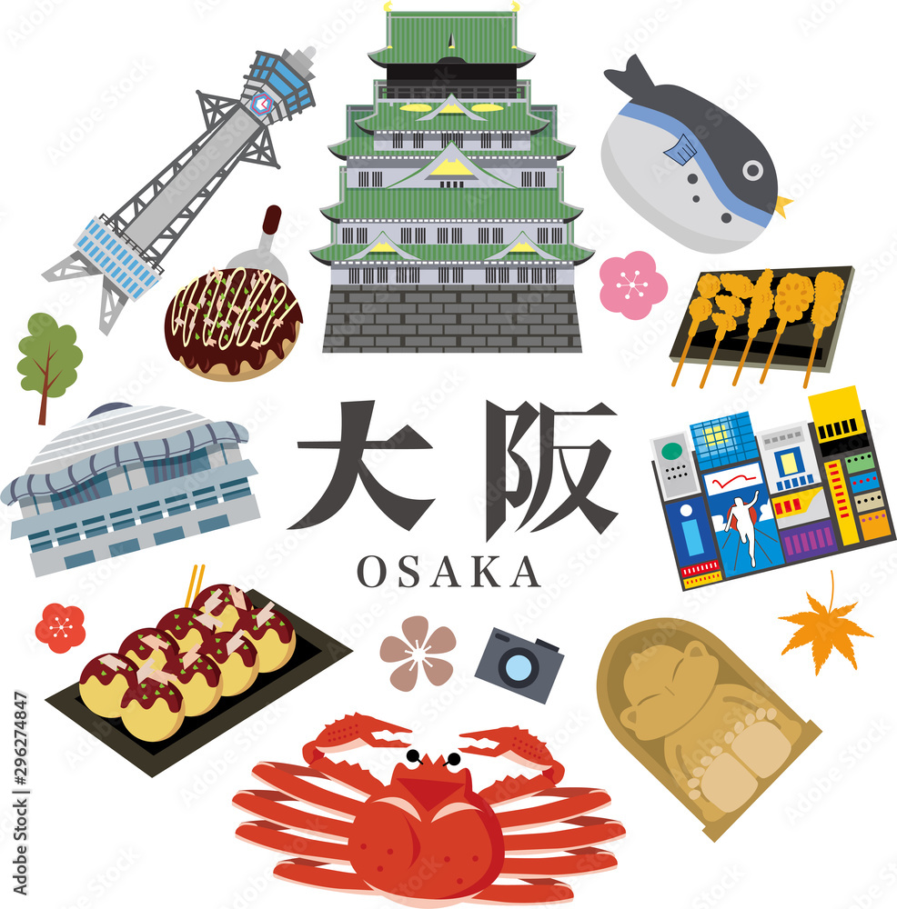 Obraz premium Ilustracja podróży turystycznych w Osace