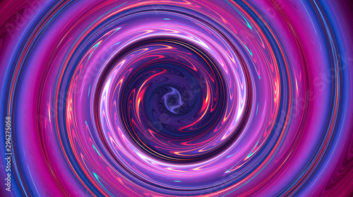 Abstract neon background with light circles  geometric shapes made of neon. Abstract light  scene  purple  pink  blue neon  portal. Futuristic neon background  neon circle.