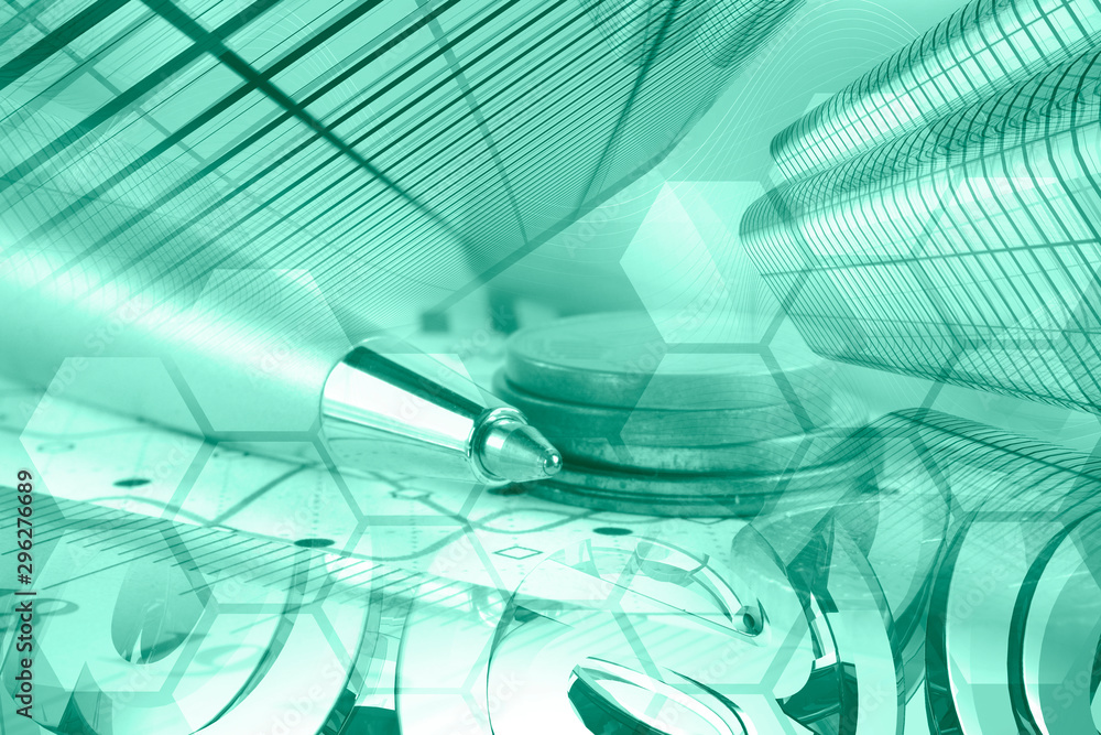 Obraz premium Mail signs, graph and buildings