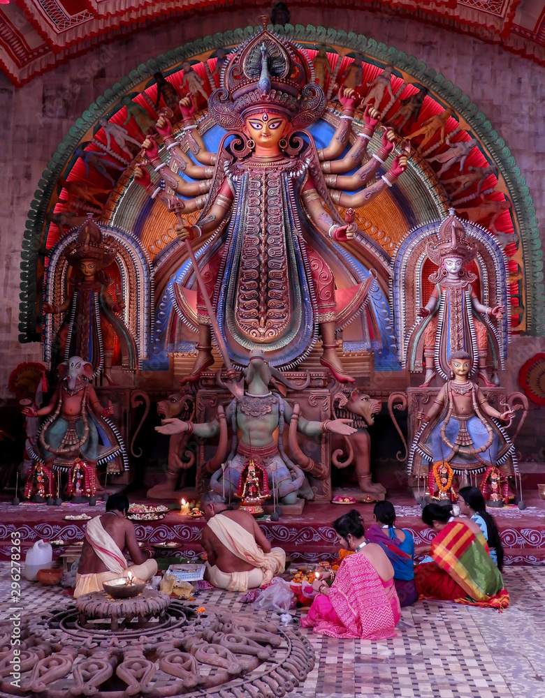 Fototapeta premium Non conventional Durga idol captured during durga Puja at Kolkata.