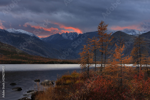 Autumn twilight on lake Jack London, Kolyma, Magadan region