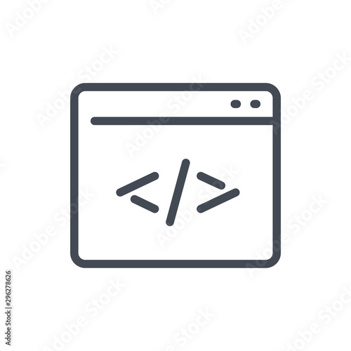 Web page with code line icon. Coding website notification vector outline sign.