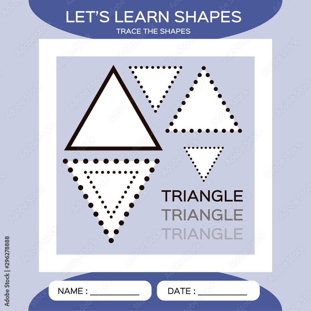 Learn Shapes. Triangle. Handwriting practice. Trace and write