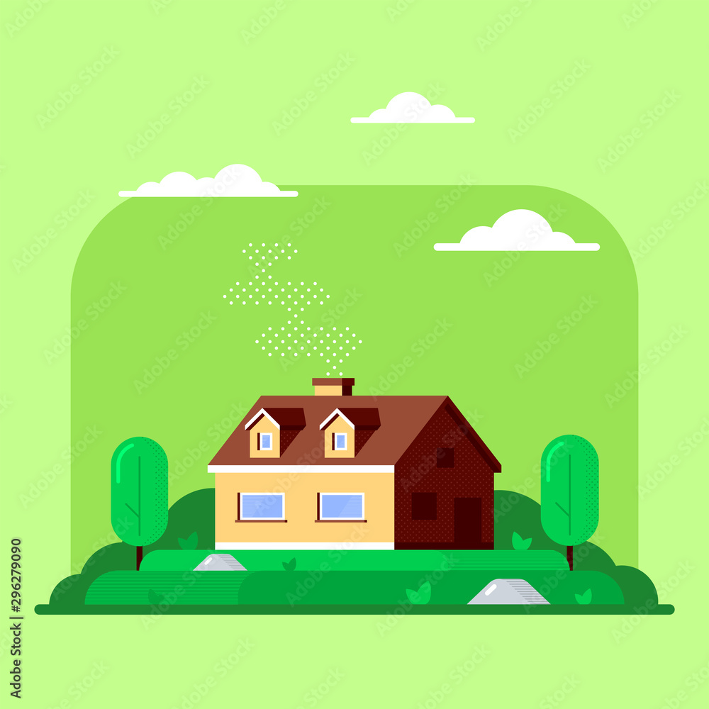 Fototapeta premium Private family cottage house, flat style illustration