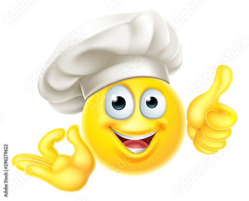 An Emoji Chef Cook Cartoon character giving a thumbs up and okay perfect gesture