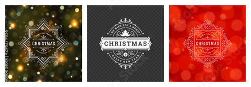 Christmas photo overlays vintage typographic design ornate decoration symbols with holidays wishes vector illustration