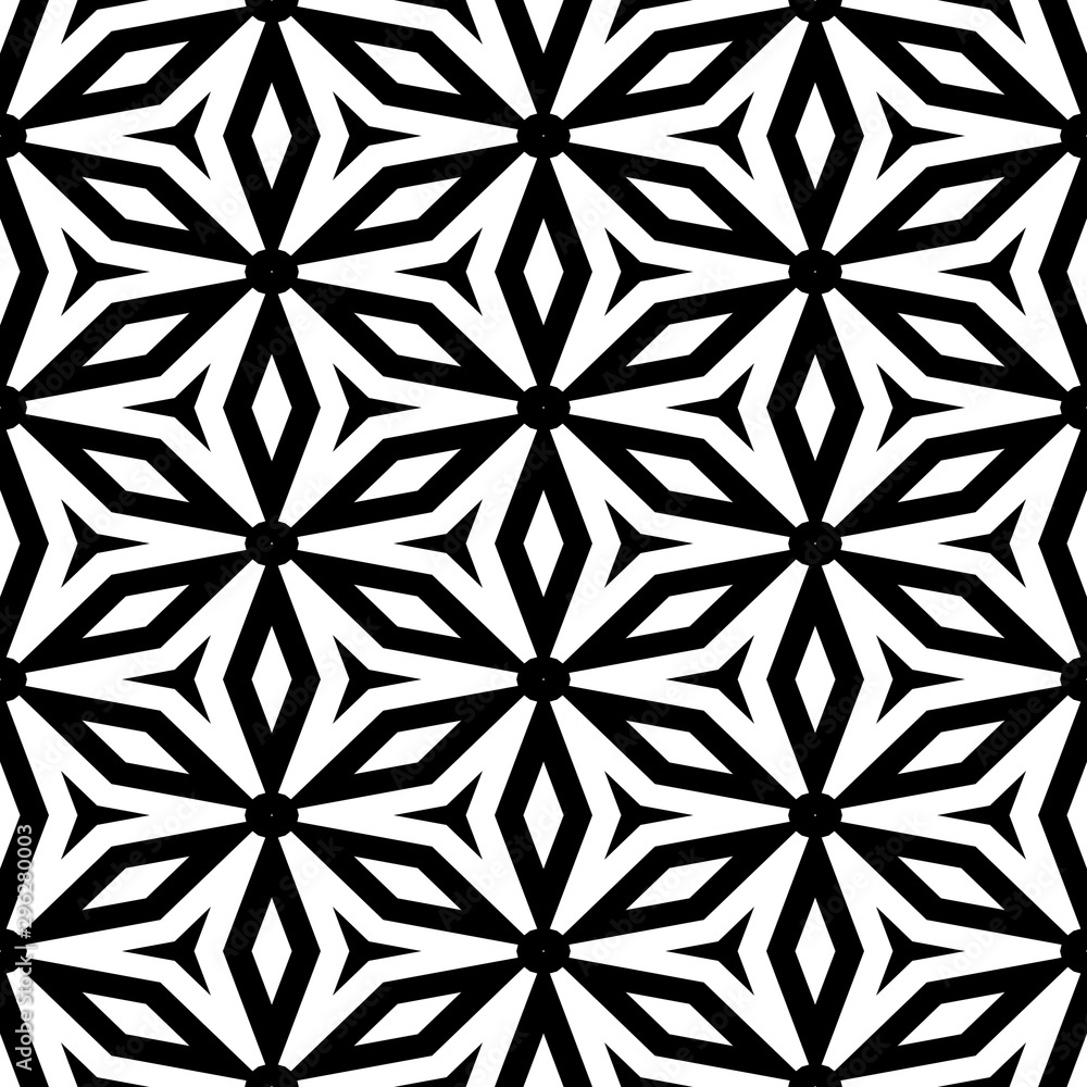 Abstract patern with geometric ornament. Floral decor. Seamless monochromatic background. Black and white texture Abstract patern with geometric ornament. Floral decor. Seamless monochromatic background. Black and white texture
