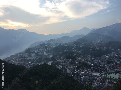 aerial view of mountains, Sapa city in Vietnam, aerial view of the city, Sapa city, North Vietnam, European style city view © Watthana Tirahimonch