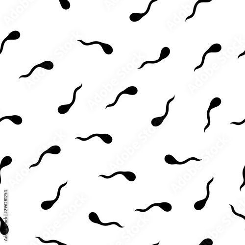  Seamless pattern: isolated abstract black fishes. Sperm cells on a white background. Vector. Illustration
