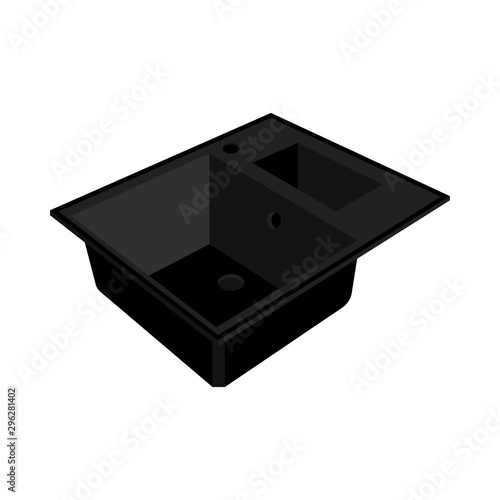 Black kitchen sink. Vector illustration on white background. Silhouette.