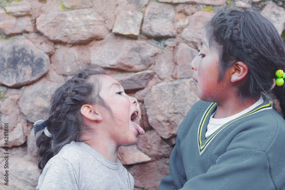 Native american children playing outside. Native american children playing outside.