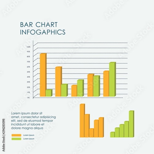 Bar Chart Infographics Elements 3D Vector Flat Design, Sign, Icon Full Color, Template