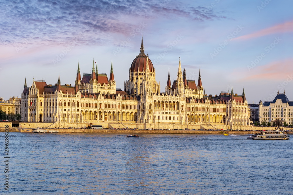 Hungarian Parliament at sunset, Budapest, Hungary
