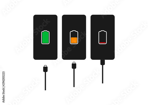 Battery Full Low Empty Charging Smartphone Fully Charged Vector Illustration