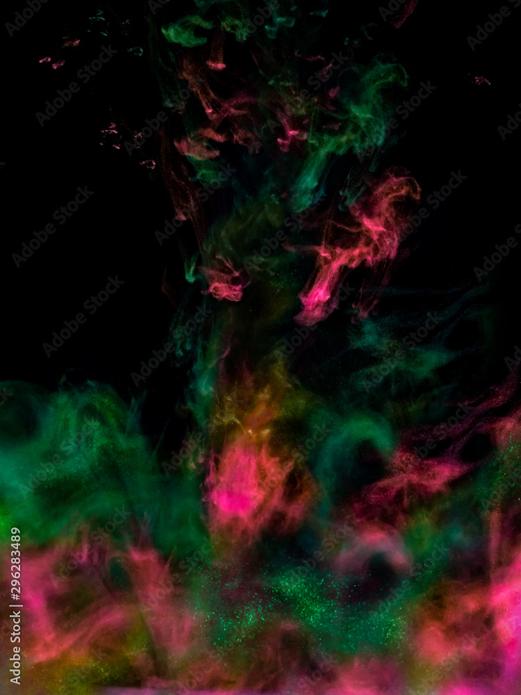 Abstract modern artwork, colorful explosion of vibrant and vivid powders, rich texture color splash. 