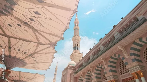 MEDINA, SAUDI ARABIA - September 6, 2018: Clips video of exterior view of  Masjidil Nabawi (Nabawi Mosque) in Medina. 24 frame rate clips photo