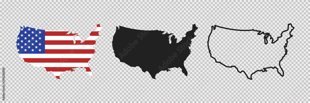 Fototapeta Mapa Stanów Zjednoczonych. Ikona liniowa. Przezroczyste tło. Wektor na białym tle elementów. Symbol linii ikona mapy usa.