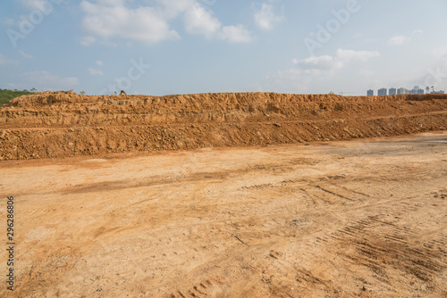Outdoor construction dirt road earthwork and sky landscape