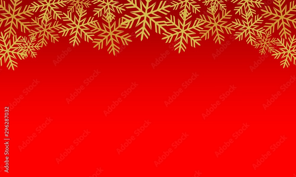 Red background with various golden snowflakes. Vector graphic pattern for Christmas or New Year.