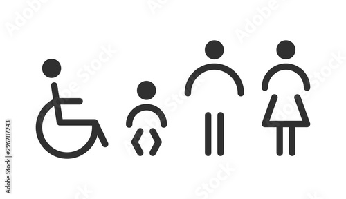 Set of toilet icons - disabled, infant, men, women.