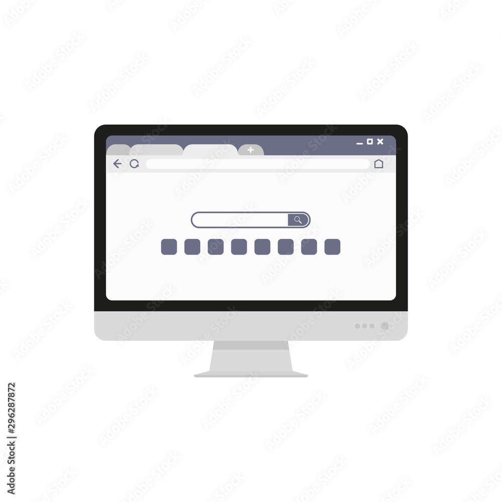 computer monitor with open browser on desktop in flat computer monitor with open browser on desktop in flat