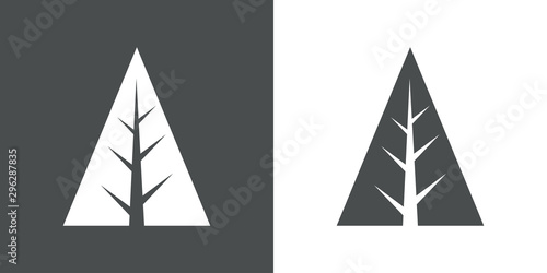 Logotipo árbol abstracto con triangulo con ramas y tronco gris y blanco