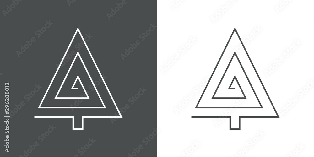 Logotipo con árbol abstracto lineal triangulo concentrico en gris y blanco
