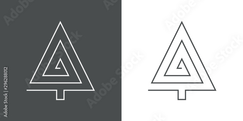 Logotipo con árbol abstracto lineal triangulo concentrico en gris y blanco