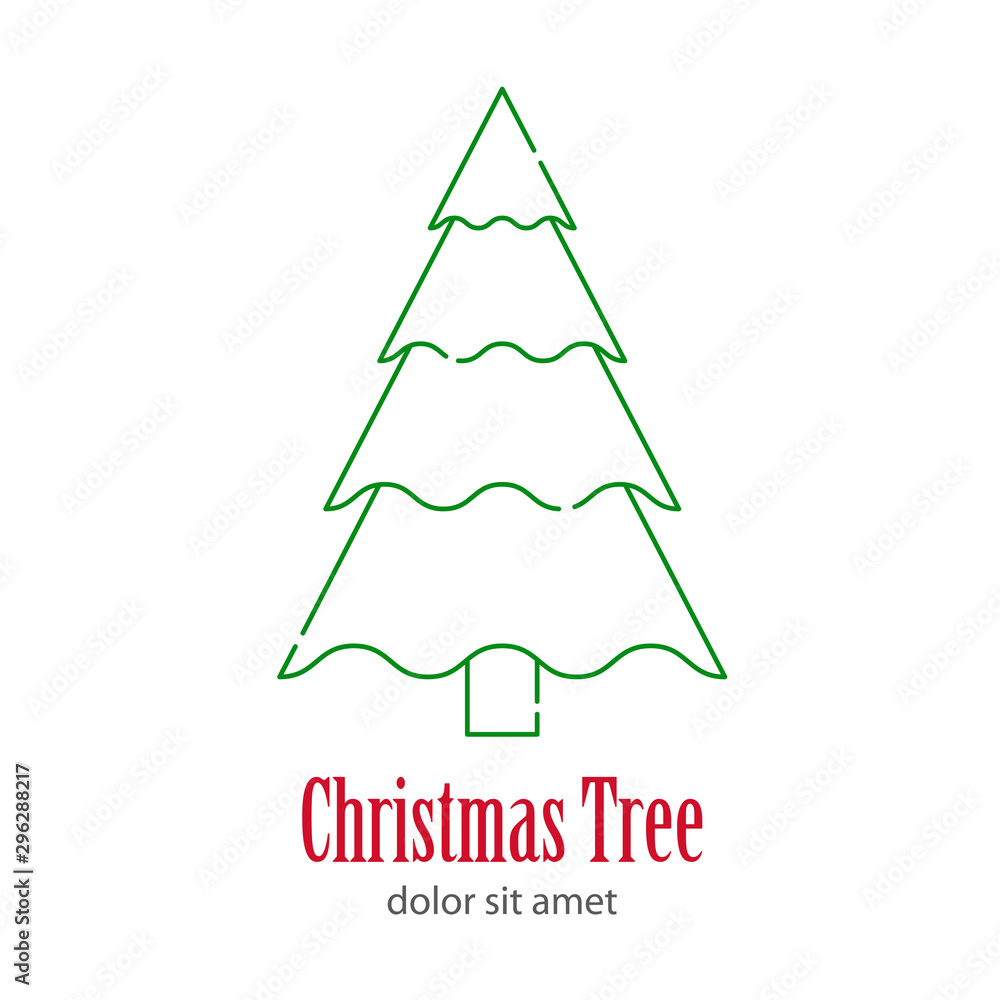 Logotipo con texto Christmas Tree con árbol abstracto lineal triangulo y curvas en color verde