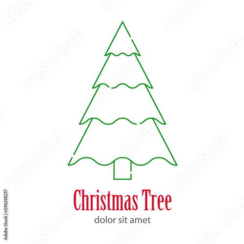 Logotipo con texto Christmas Tree con árbol abstracto lineal triangulo y curvas en color verde