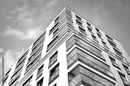 Glass windows of office building. Black and white.