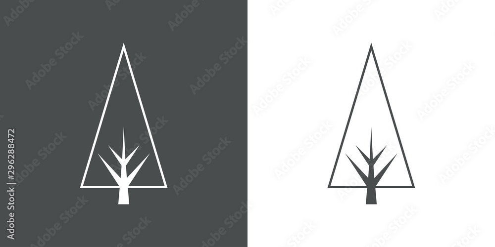 Logotipo con árbol abstracto lineal triangulo con ramas gris y blanco Logotipo con árbol abstracto lineal triangulo con ramas gris y blanco