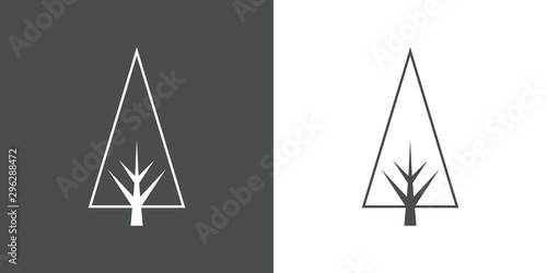 Logotipo con árbol abstracto lineal triangulo con ramas gris y blanco