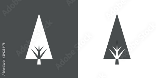 Logotipo con árbol abstracto triangulo con ramas espacio negativo gris y blanco