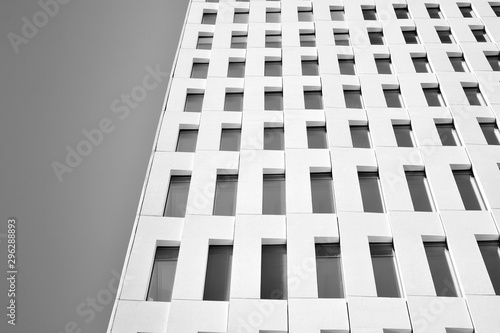 Glass windows of office building. Black and white.