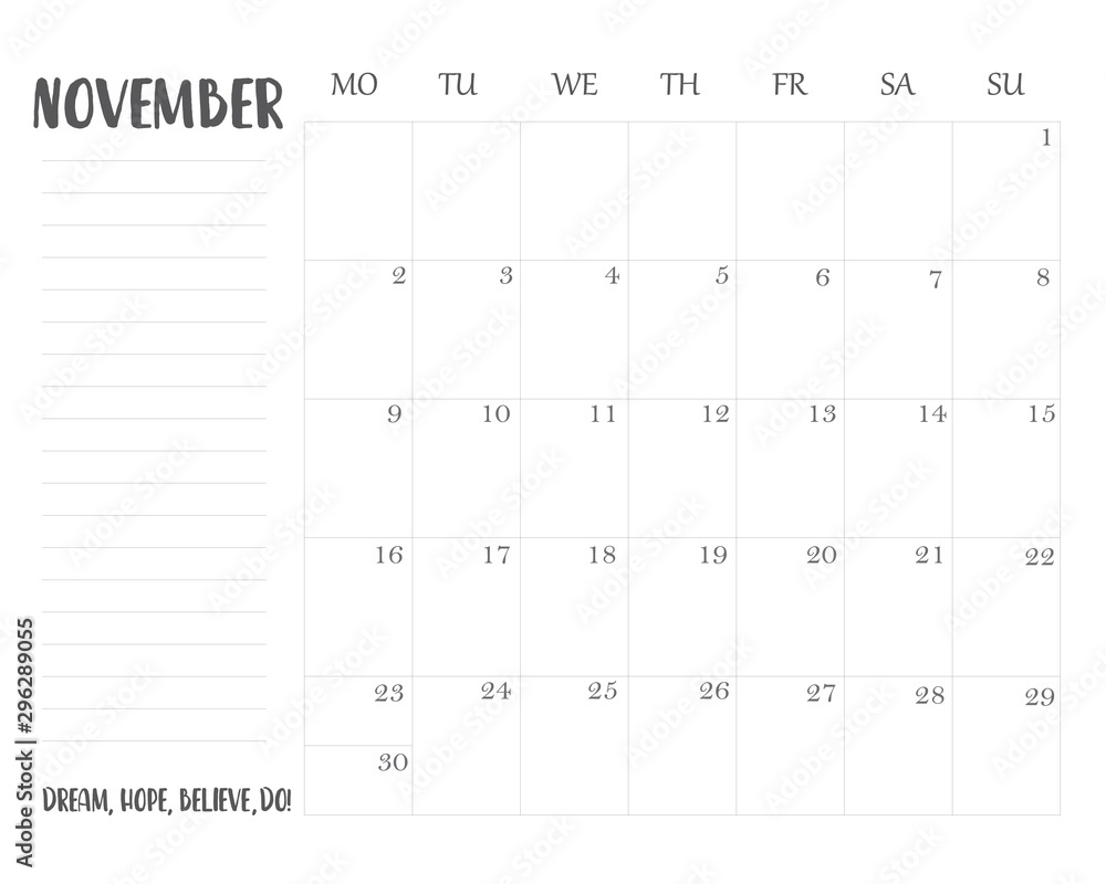 Minimalist planner and calendar for study or work - November, 2020 Minimalist planner and calendar for study or work - November, 2020