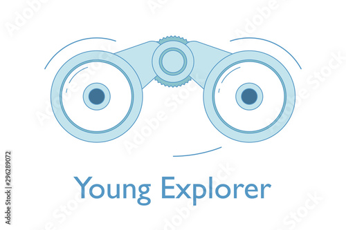 Binocular cartoon character with eyes and smile.