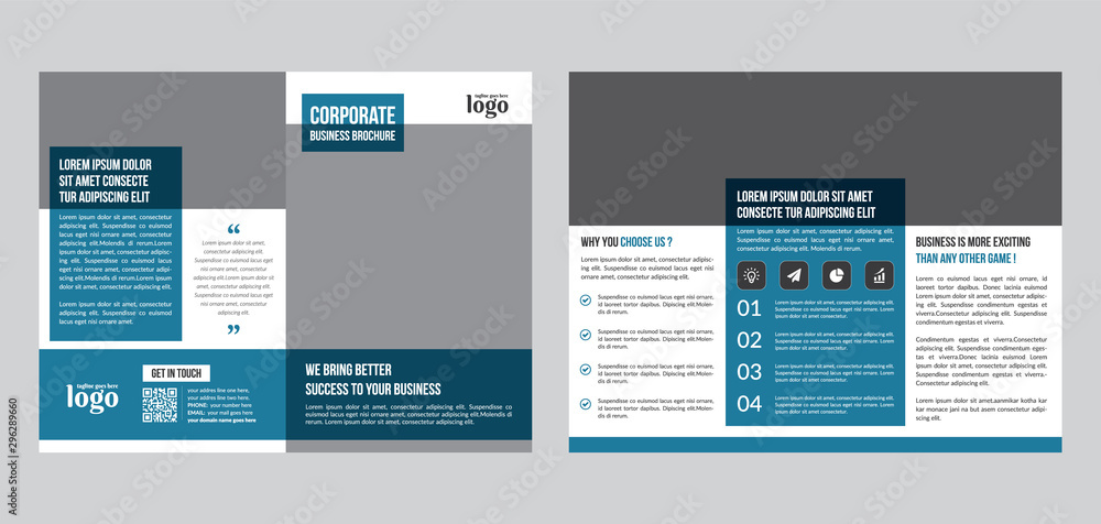 Bifold Business vector template. Brochure design, cover modern layout, annual report, poster, flyer in A4 with colorful shapes