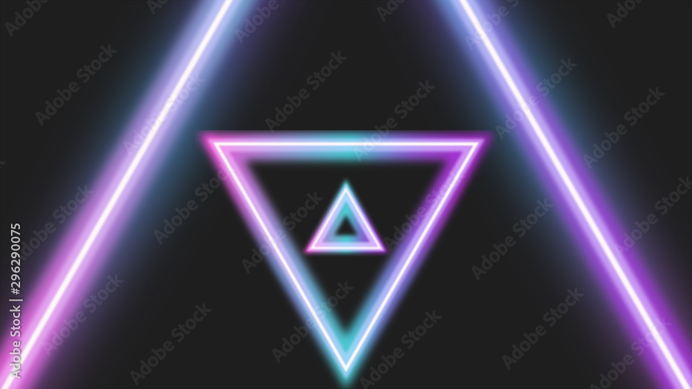 Fototapeta premium Neon background from blue-violet triangles for presentation