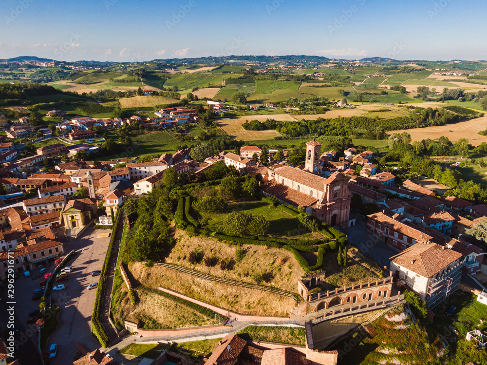 Drone aerial view of Calliano Monferrato, unesco world heritage