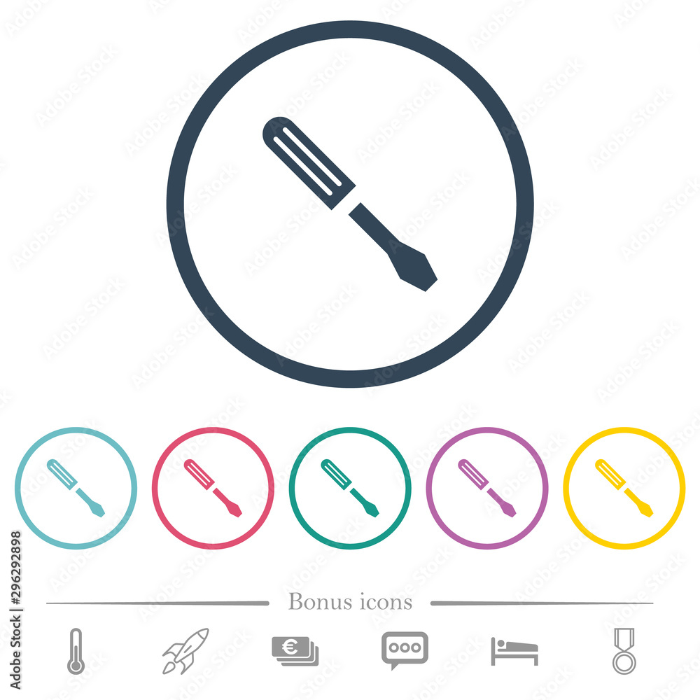 Single screwdriver flat color icons in round outlines Single screwdriver flat color icons in round outlines