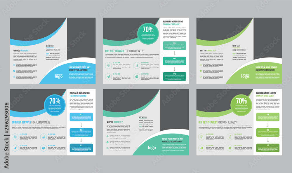 Trifold Business vector template. Brochure design, cover modern layout, annual report, poster, flyer in A4 with colorful shapes for tech, science, market with light background